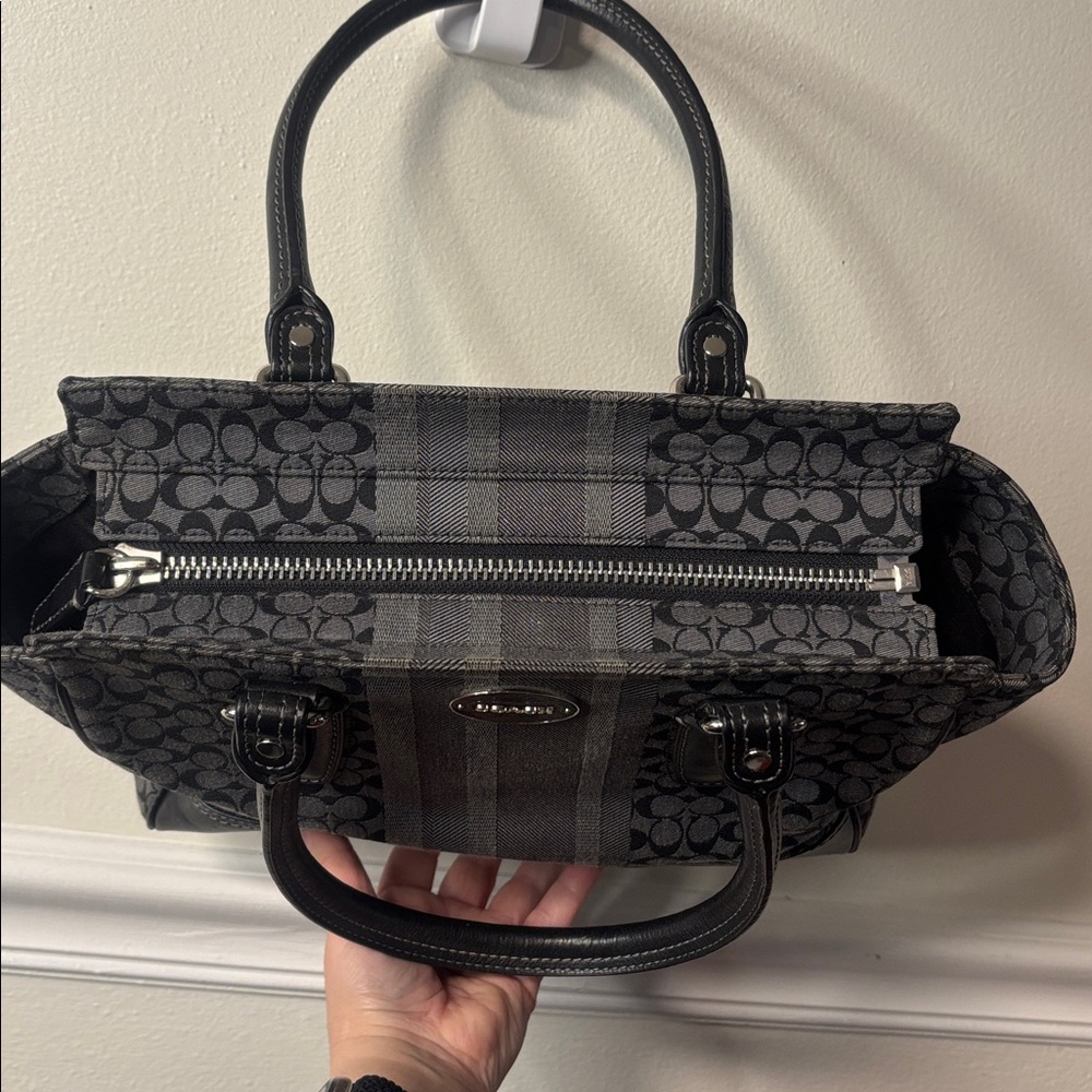 Coach Signature Canvas Shoulder Bag in Black and Gray - Picture 6 of 16